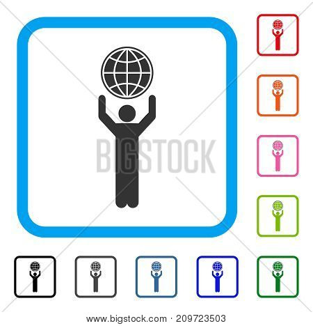Globalist icon. Flat gray pictogram symbol in a light blue rounded frame. Black, gray, green, blue, red, orange color variants of Globalist vector. Designed for web and application UI.