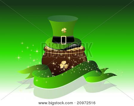 Happy st. patricks dag baggrund med fajance, leprechaun hat og bånd