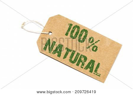 One Hundred Percent Natural Sign - A Paper Price Tag On A White Background - Shopping Concept