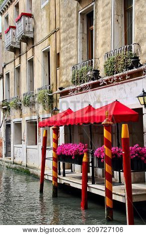 Flower beds along the Grand Canal of Venice