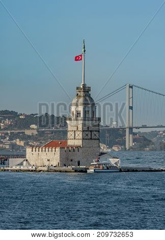 Maiden's Tower and The Bridge from European Side of Istanbul