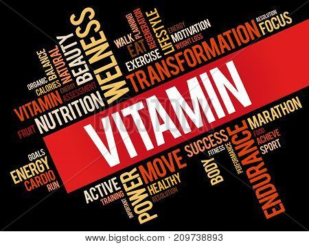 VITAMIN word cloud collage, background health concept