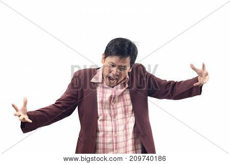 Man Bragging About The Size Of Something Over White Background