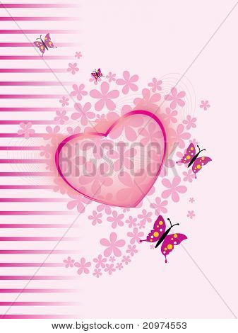 Abstract background bloom avec coeur rose, papillon