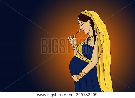 indian pregnant woman in pregnancy dress is prepared for maternity. waiting for a baby birth