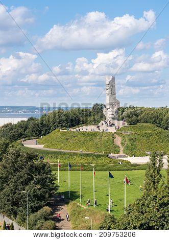 GDANSK, POLAND - 16 SEPTEMBER: Westerplatte Monument on 16 September 2017 in Gdansk, Poland. The monument was opened in 1966.