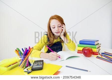 Smart girl is sudying and doing her homework