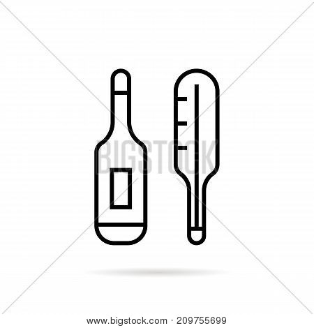 thin line black medical thermometer icon. concept of control influenza, gauge fahrenheit, survey nurse, sign illness pyrexia. style trend modern logo design vector illustration on white background