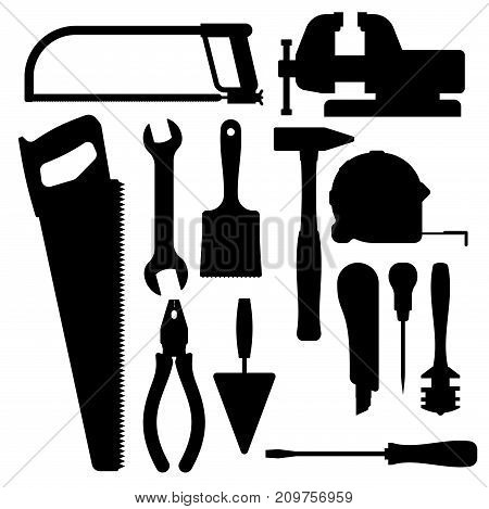 Vector various color flat design house repair instruments equipment icons construction house tools. Building renovation toolbox housework equipment illustration