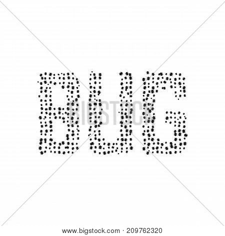 black simple bug text. concept of sick, microbes, ransomware, biology, insectology, worm, buggy, mistake, fault application. flat style trend modern logo design vector illustration on white background