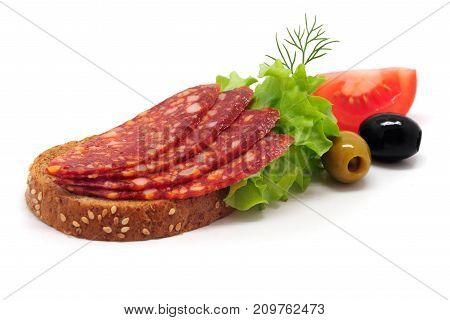 Sandwich With Smoked Sousage Isolated On White Backgrund