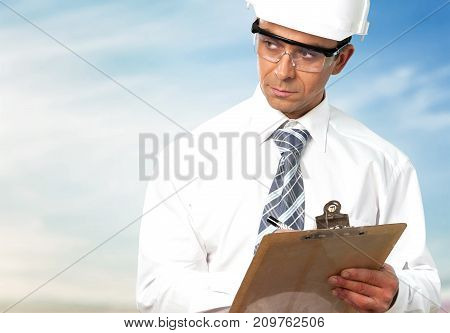 Business young man he helemet man face color