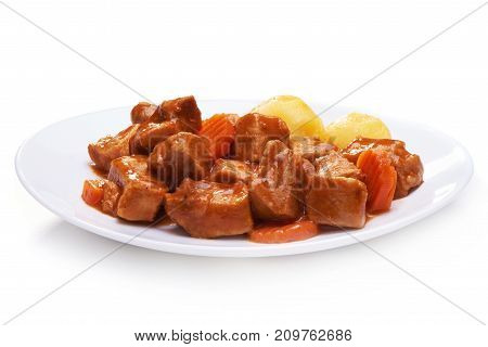 Goulash, Beef Stew With Potatoes Isolated On White Background