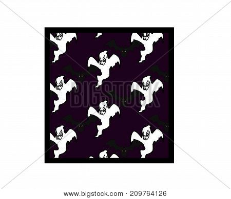 Halloween pattern black bats, white ghost on violet background