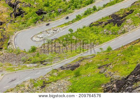 Trolls Path Trollstigen or Trollstigveien winding scenic mountain road in Norway Europe