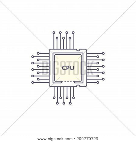 Microchip icon monochrome silhouette on white background. CPU logo. Vector illustration.