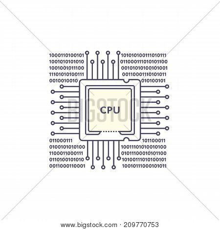 Microchip icon monochrome silhouette on white background. CPU logo. Vector illustration.