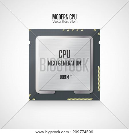 A modern computer processor. Front side. Realistic vector illustration isolated on white background.