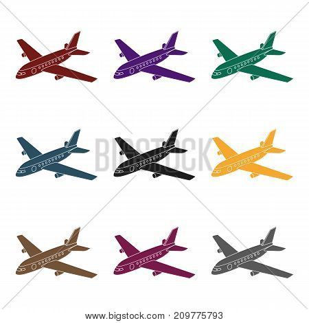Aircraft for transportation of a large number of people. The safest air transport.Transport single icon in black style vector symbol stock web illustration.