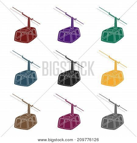 Cable car. Funicular for climbing in the mountains. Holiday winter transport.Transport single icon in black style vector symbol stock web illustration.