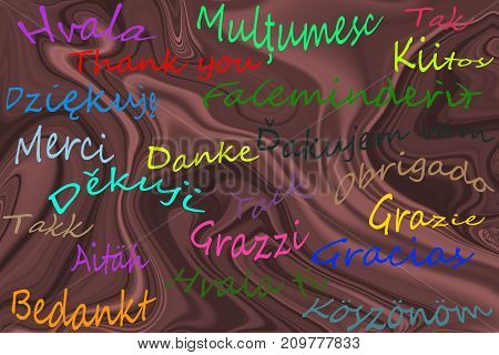 Ilustration Thank you in different languages on brown background