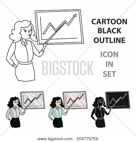 Businesswoman and growing graphic icon in cartoon design isolated on white background. Conference and negetiations symbol stock vector illustration.