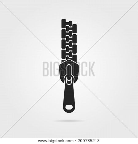 black tailor zipper icon with shadow. concept of clasp flat style trend modern logotype graphic design art on gray background