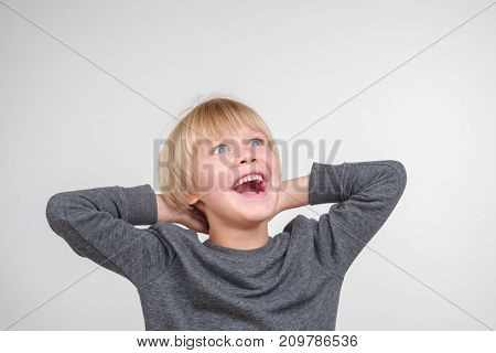 New portrait of handsome happy caucasian child