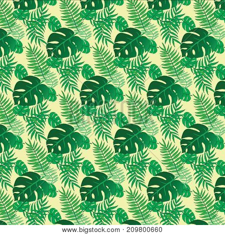 Tropical seamless pattern with exotic palm leaves