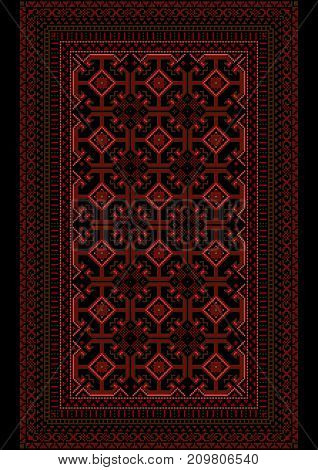 Showy motley carpet with a burgundy pattern on a black background