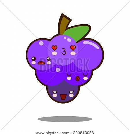 grapes fruit cartoon character icon kawaii Flat design  Illustration