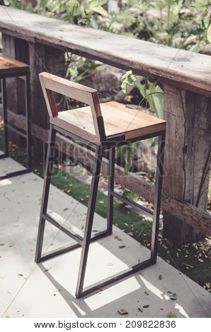 Interior wood chair in cafe outdoor .