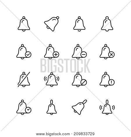 Bell icon set. Collection of high quality outline technology pictograms in modern flat style. Black information symbol for web design and mobile app on white background. Alert line logo.