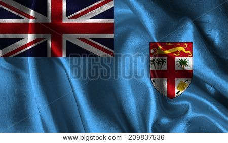 Realistic flag of Fiji on the wavy surface of fabric. This flag can be used in design.
