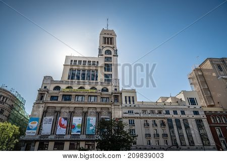 Madrid, Spain - October 14, 2017: The Circulo of Bellas Artes is a private cultural organization located in Madrid, it has played a major role of international scope in the field of cultural creation