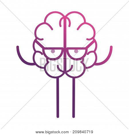 line adorable brain kawaii with glasses vector illustration