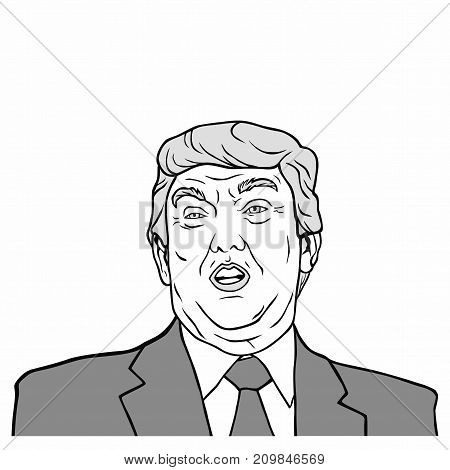 Donald Trump, The 45th President of The United States, Black And White Flat Design Vector Illustration, Editoria.