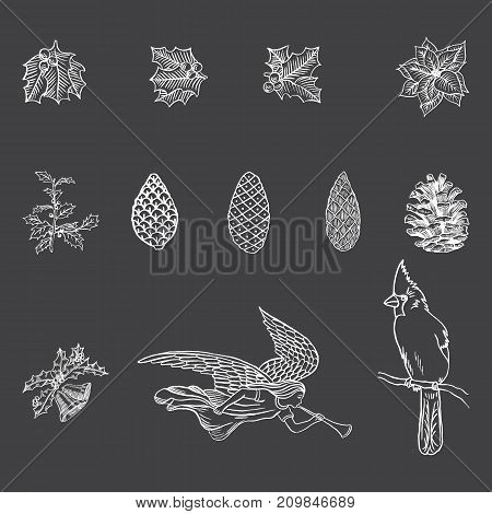 Christmas Illustrations - Set of vintage, hand drawn Christmas Illustrations in a chalkboard style.