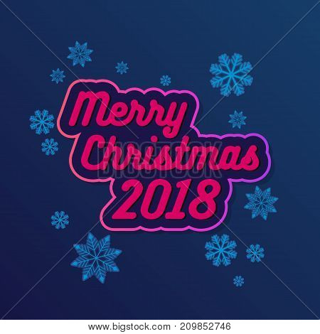 Vector Merry Christmas reeting ard with a blue gradient and pink letters. Vector illustration for a brochure design template, postcard, packaging and advertising.