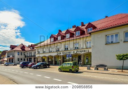 PORABKA POLAND - AUGUST 5 2017: Building of a cultural house in the village of Porabka Poland.