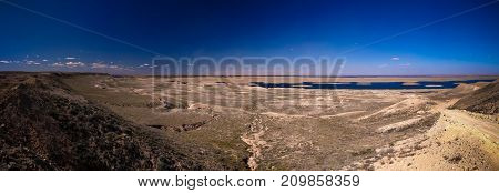 Landscape of Sudochye lake aka part of former Aral sea at Urga fishing village at Karakalpakstan Uzbekistan