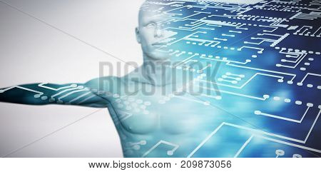 Circuit board against white background against glowing background