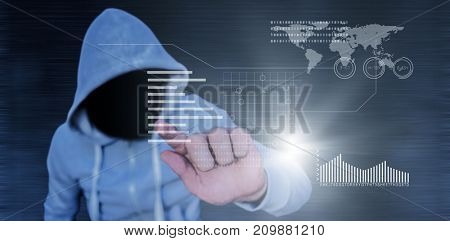 Robber touhing glass against black background