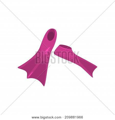 Scuba diving flippers icon. Water swimming footwear. Purple snorkeling swim accessory in flat style. Travel icon. Cartoon vector illustration isolated on white background.