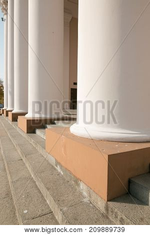 large white columns. architectural detail of the building