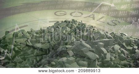 Grey rocks  against goals text with graphs and navigational compass