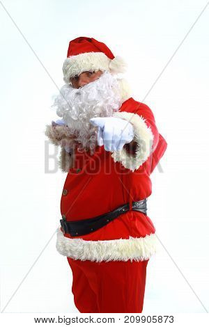 santa claus standing in front of white background.