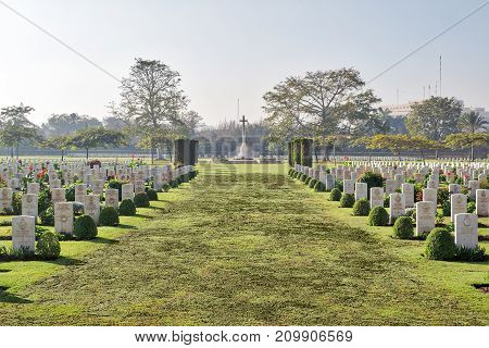 Cairo, Egypt - December 7, 2016: Heliopolis Commonwealth War Cemetery contains 1742 burials of the Second World War opened in October 1941