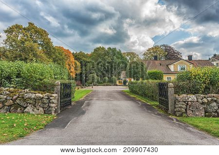 Vaxjo, Sweden - September 2017. Picture Of Old Scandinavian House.