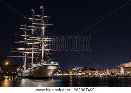 Stockholm, Sweden - December, 2014. Night Photo Of Stockholm City.